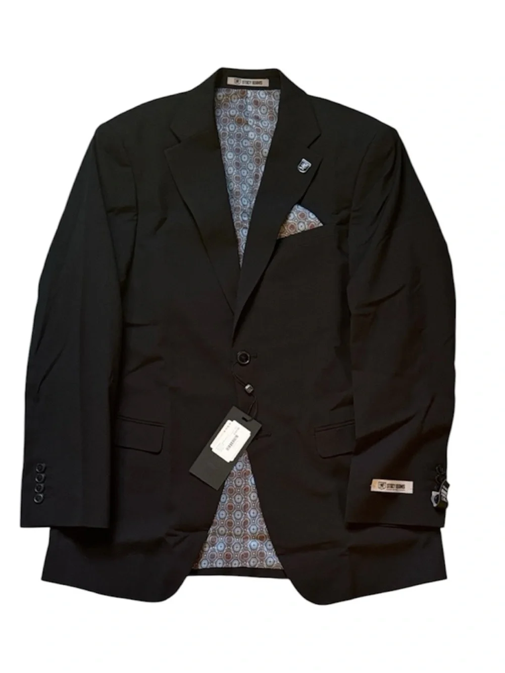 NWT Stacy Adams Black Blazer with Patterned Lining Sport Coat MSRP $349 Size 38R